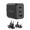 Tellur GaN 65W 3-port wall charger, 2xUSB-C + USB-A, EU, UK, US- Φορτιστής Τοίχου 3 θυρών σε μαύρο χρώμα