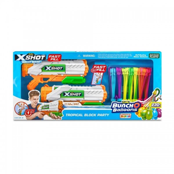 X-Shot Water - Mixed, Standard Fast Fill Block Party, 2X Fast-Fill, 7X Standard Bunch O Balloons #56499