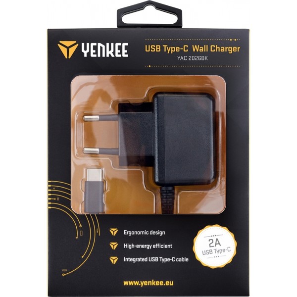  Φορτιστής Yenkee USB Type-C Wall Charger Black #YAC2026BK