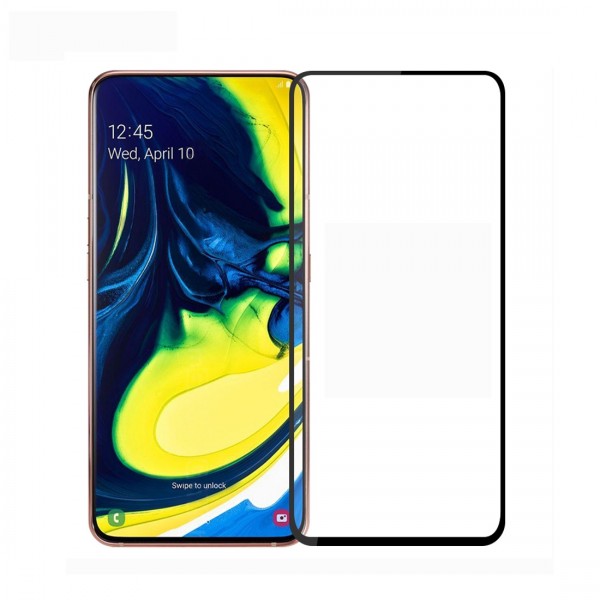 Tempered Glass 9h Full Glue Black For Samsung A80 #TGSAMSUNGA80 Unipha