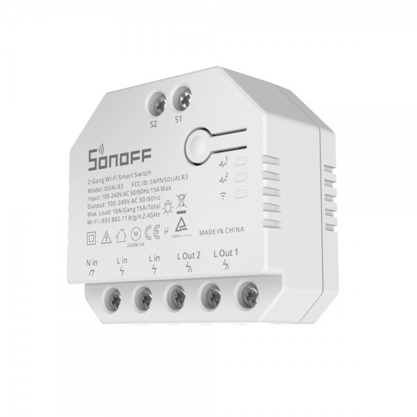 Sonoff Smart Διακόπτης DUALR3, 2 Καναλιών, WiFi, 15A, λευκός DUALR3